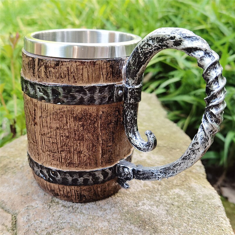 Boccale di Birra retrò Simulazione di legno Botte Di Legno A Doppio Strato di Birra in Acciaio Inox Tazza Tazza di Caffè Tazza fatto a mano Tazza di Birra Tazza