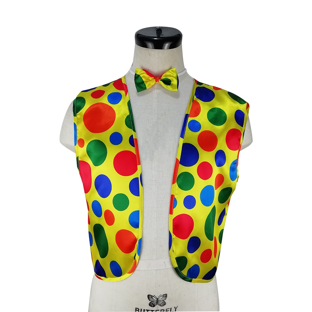 Trcosplay volwassen heren vest met gekleurde stippen circus clown vest en vlinderdas magische showkleding maskerade kostuums clown serie
