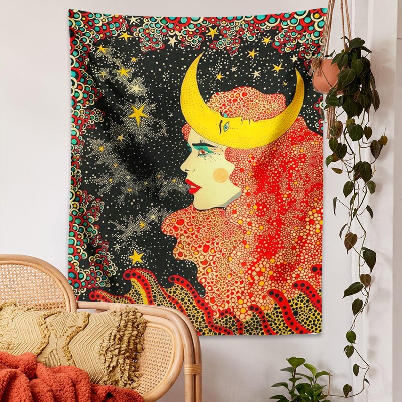 Tapisserie murale psychédélique pour filles, tapis floral céleste, tapis hippicopter Eye, décor de dortoir, tapis ciel étoilé: Brun Olive