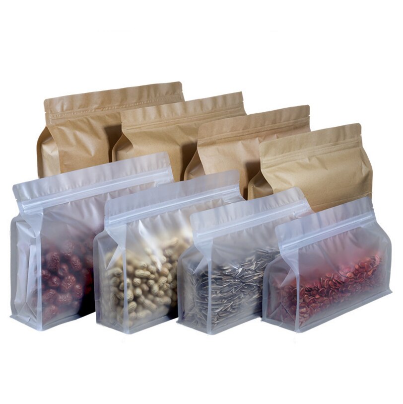 50 unids/lote almacenamiento con cierre hermético bolsa de té bolsa de papel Kraft bolsa de aperitivos de alimentos embalaje bolsa de papel artesanal