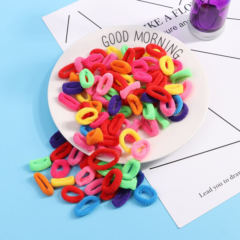 100 Pcs Colorful Child Kids Hair Holders Hairband Cute Rubber Hair Band Elastic Accessories Girl Charms Headwear