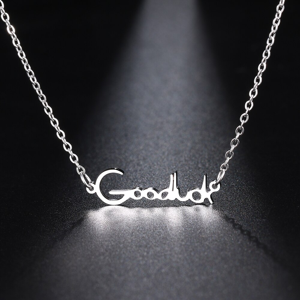 Collane in acciaio inossidabile lettera GoodLuck ciondolo catena collana di moda per gioielli da donna amici per feste regali per ragazza fortunata 1 pz: Silver