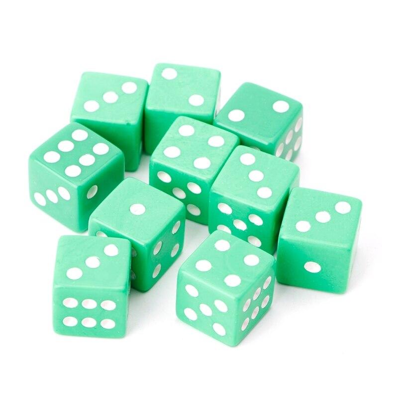 10 sztuk 15mm wielobarwność kostka z akrylu kości koraliki sześć stron przenośne zabawki dla dorosłych dzieci zawodowe zabawki zabawki rodzinne impreza kostka do gry: zielony