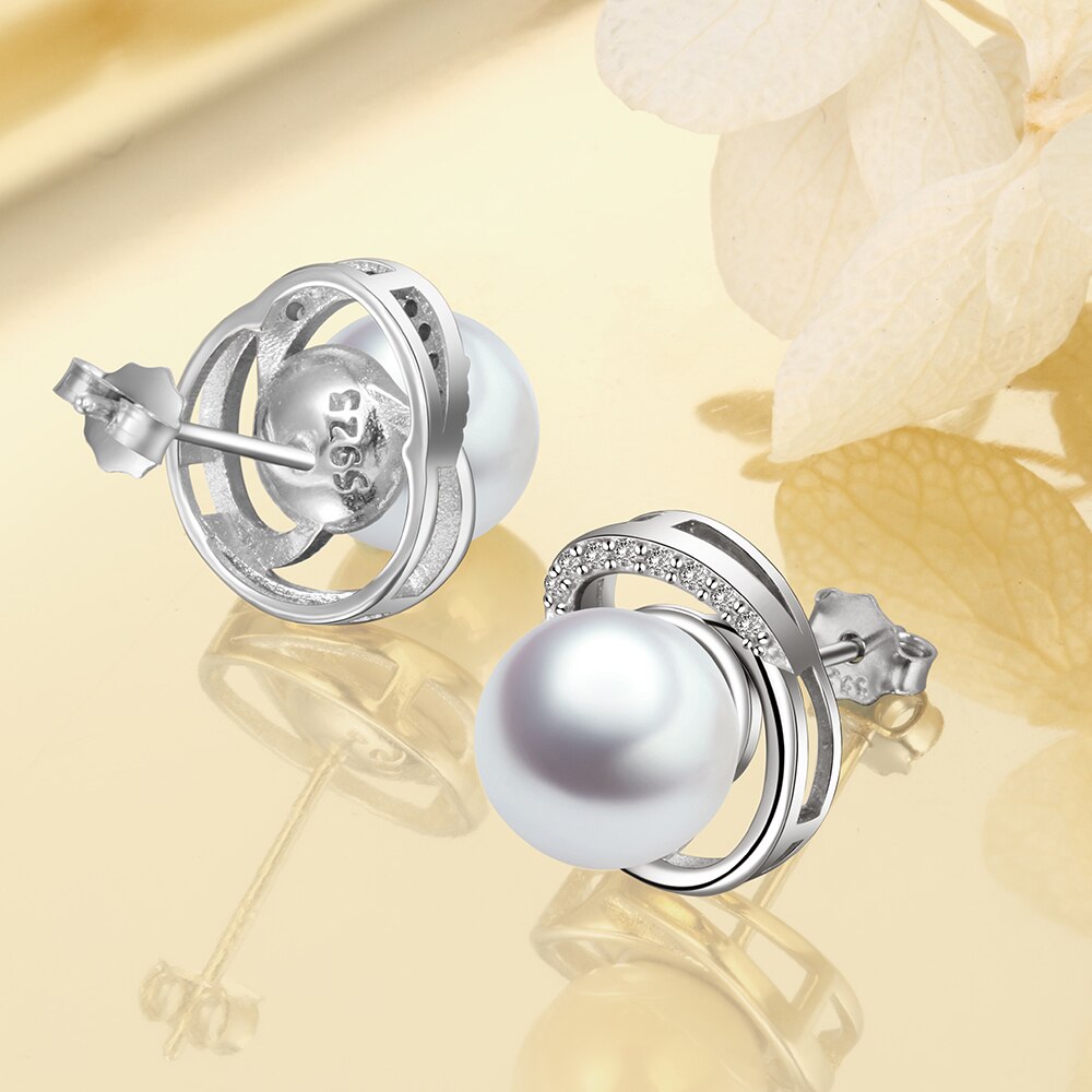 925 Sterling Silver Pearl Stud Earrings for Women Cubic Zirconia Female Wedding Earrings Statement Party Jewelry