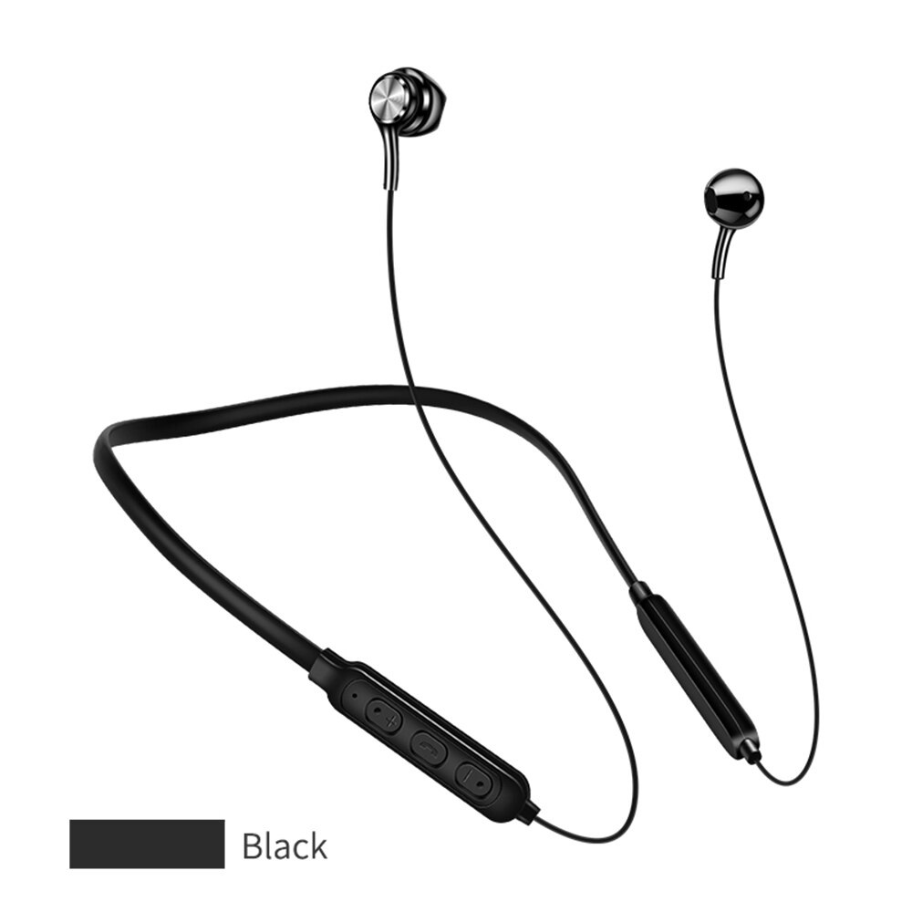 Écouteurs Bluetooth magnétiques sans fil, oreillettes stéréo, musique, tour de cou, pour téléphone portable: Black