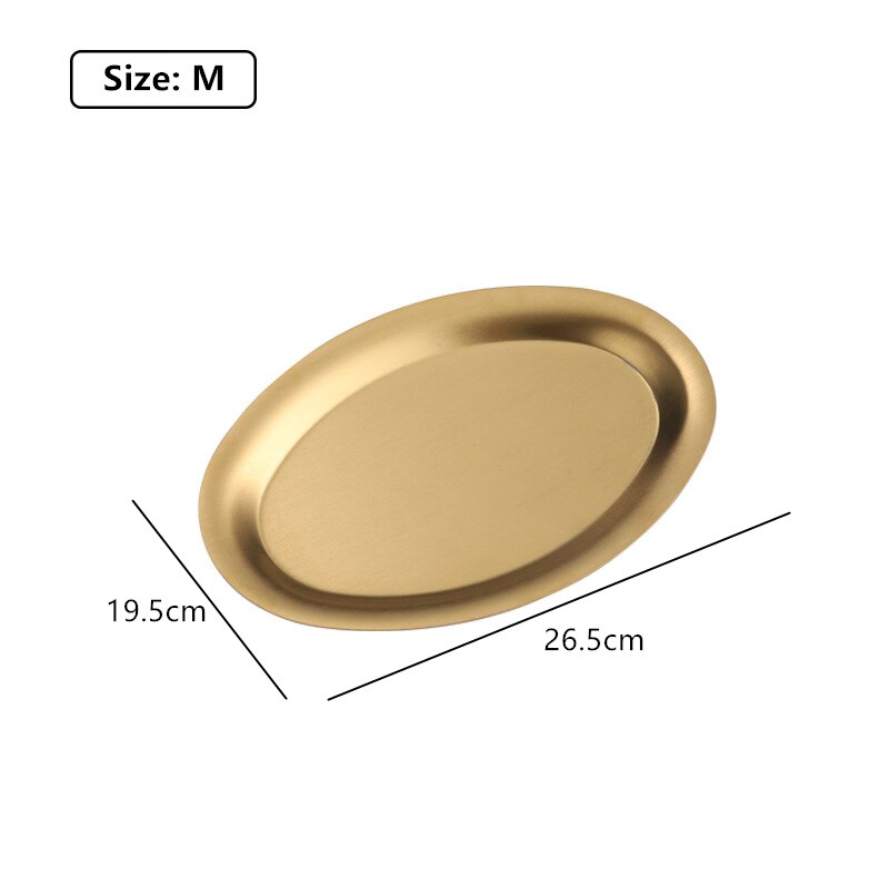 304 Stainless Steel Oval Golden Grill Plates Shallow Flat Bowls Fish Dish Food Dessert Tray: Gold M