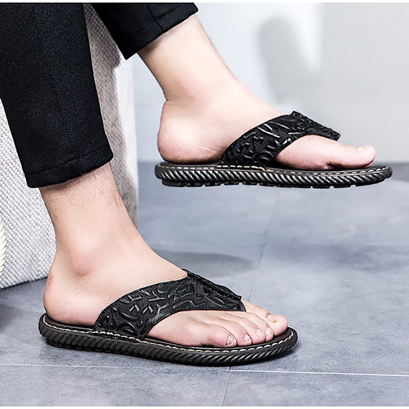 Heren Slippers Zomer Outdoor Antislip Platte Slippers Voor Mannen Pu Lederen Luxe Sandaal Comfortabele strand Slippers
