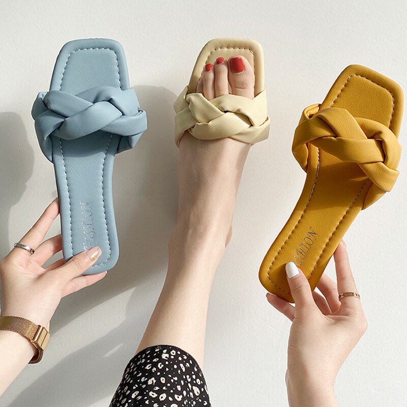 Damesschoenen zomer buiten sandalen dames touw breien twist slippers platte strandschoenen meisjes winkelstraat slippers