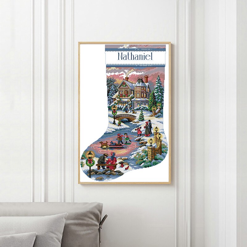Happy Time with Christmas Stockings Cross Stitch Kit Embroidery Patterns Print Counted 11CT 14CT Stamped Thread Needlework Decor