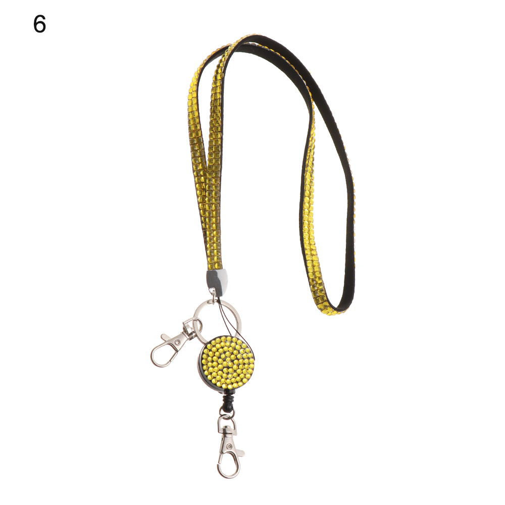 ID Card Holder Neck Strap Rhinestone Retractable Reel Necklace Hanging Rope Lanyard Lightweight: YELLOW