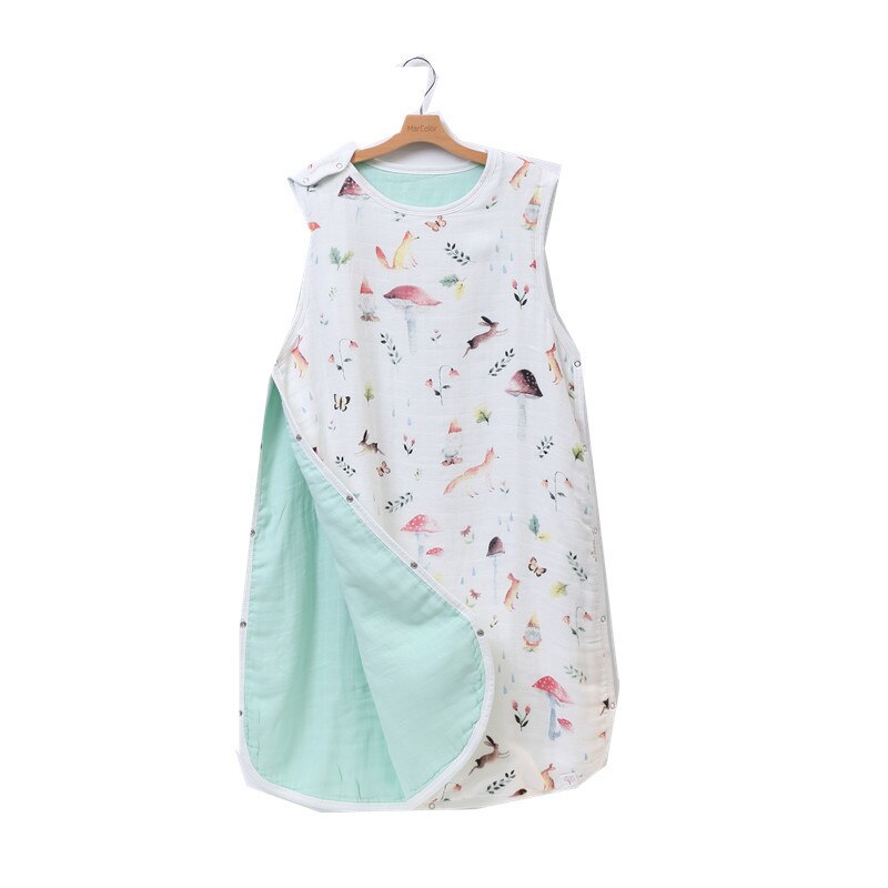 4 Layers Muslin Baby Sleeping Bag For Baby Girl Boy 70% Bamboo Summer Cotton Swaddle Breathable Soft Sleepsack recien nacido: mushroom / M