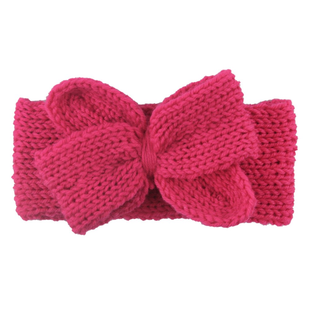 Strikket sløjfe baby pandebånd børn baby sløjfer turban pandebånd vinter varme børn spædbørn hårbånd haarbånd baby hår tilbehør: Rosenrød