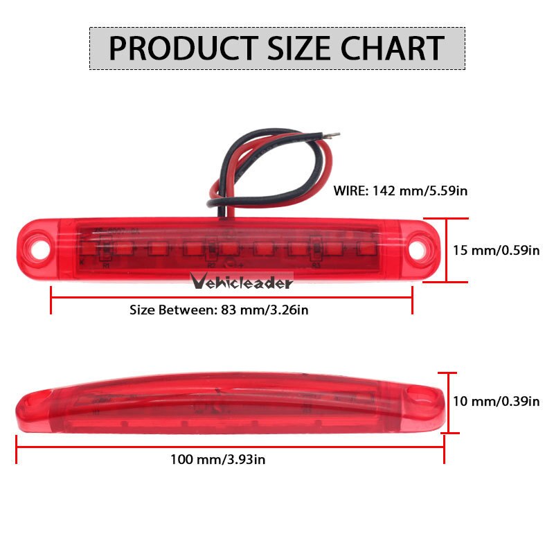 20 st röd 24v 9 led buss/lastbil/släp/lastbil vattentäta led-ljus sidomarkeringsljus led-ljus baklykta parkeringsljus