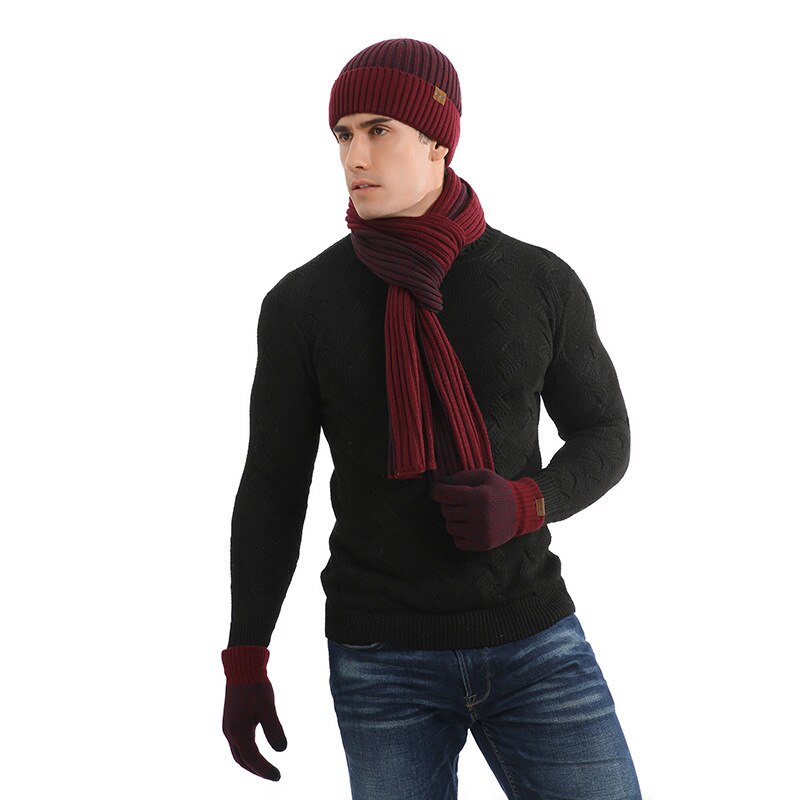 Ensemble de 3 pièces pour homme, chapeau, écharpe, gants, bonnets en laine, rayures rétro, ski d&#39;affaires, unisexe, accessoires d&#39;hiver, du nouvel an