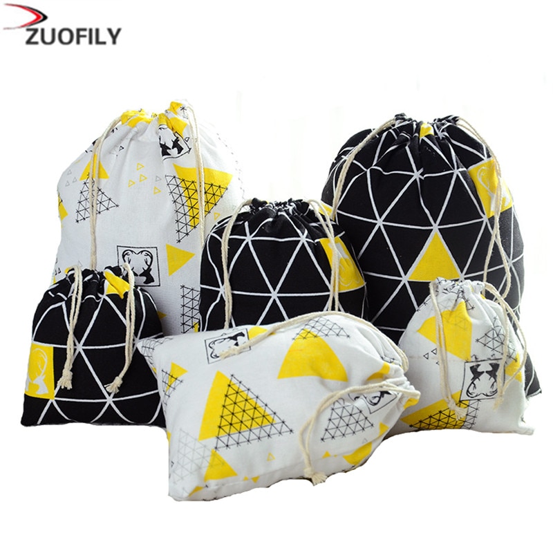 Mode Vrouwen Herbruikbare Boodschappentas Unisex Opvouwbare Katoen Plaid Trekkoord Boodschappen Tassen Bags