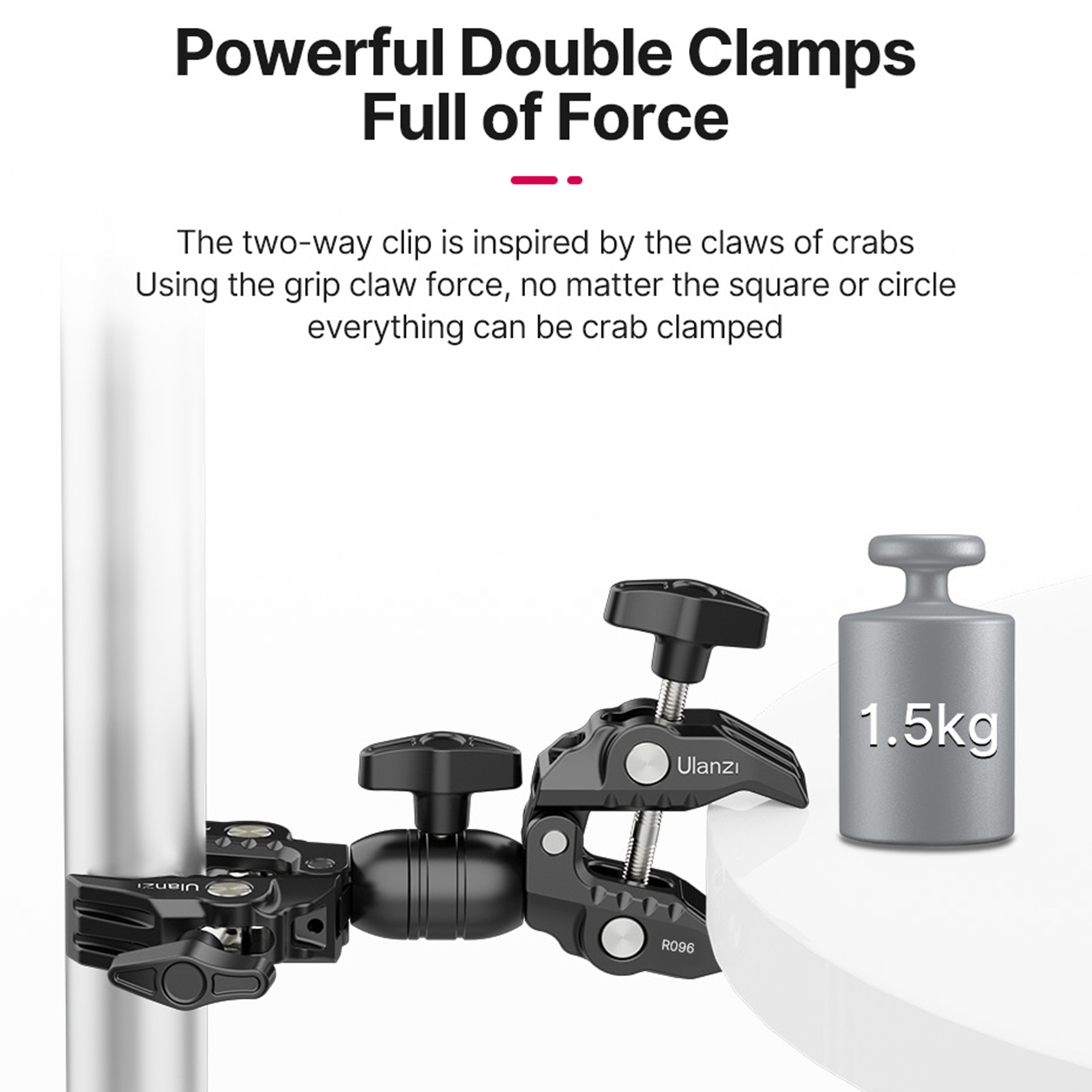Ulanzi – Super pince métallique R094/ R096, avec bras magique à Double tête sphérique, vis 1/4 ", filetage 3/8", pour montage de caméra et moniteur de lumière