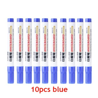 10Pcs Uitwisbare Whiteboard Marker Pen Kantoor Droge Wissen Markers Blauw Zwart Rood White Board Markers Office School Supplies Pennen: Blauw