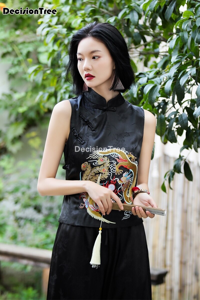 Gilet ethnique pour femmes, haut de style chinois rétro, jacquard , gilet hanfu chinois traditionnel, vêtements pour femmes,