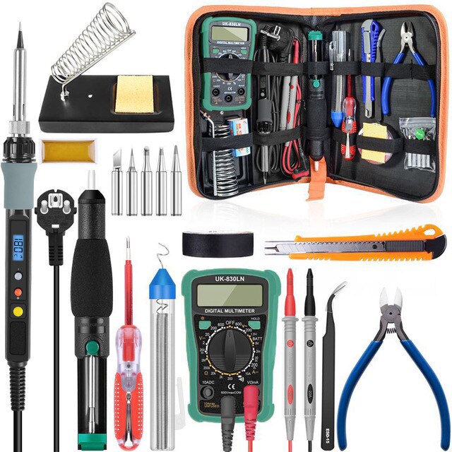 Handskit 110V/220V 80W Adjustable Temperature Electric Digital Soldering Iron Kit With Multimeter Welding Soldering Iron Tool: C Type / US