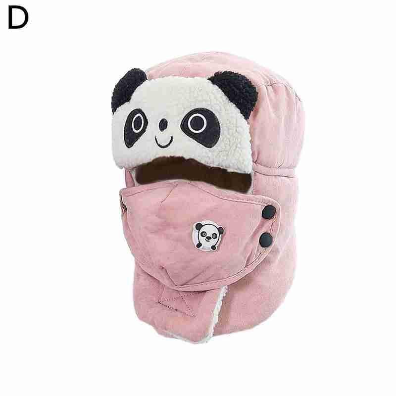 Gezichtsmasker muts voor kinderen panda fleece muts voor kinderen gezichtsmasker voor jongens wintermuts warme en dikke muts met oorkleppen: Roze