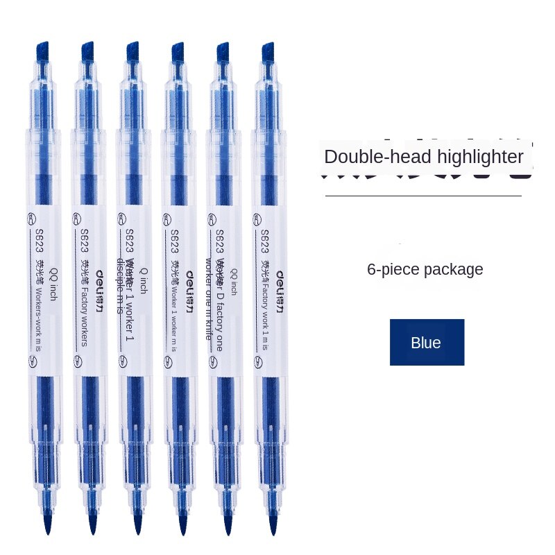 Markeerstift fluorescerende stift dubbelzijdige kleurstift snoepkleurige notities zaklamp penselen 6- pack: Blauw 6 stuks