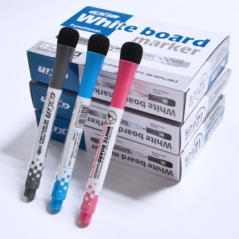 12 Pcs Magnetic Whiteboard Marker Pen,Dry Erase Markers Multi Function Pen Grey/Pink/Blue For Stationery School Supplies