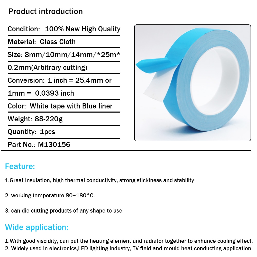 25m/Roll Width Transfer Tape Double Side Thermal Conductive Adhesive Tape for Chip PCB LED Strip Heatsink