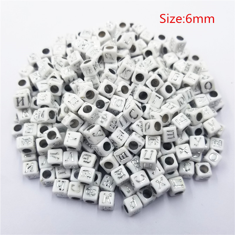 Heißer Flache/Platz 100 Pcs/Lot DIY Russische Brief Lose Perlen Acryl Für Halskette Armband: silvery