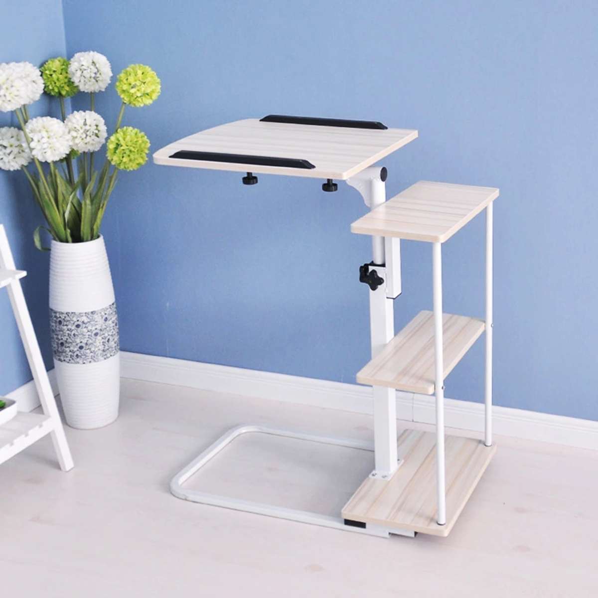 Large size Desktop Computer Table Adjustable Portable Laptop Desk Rotate Laptop Bed Table Can be Lifted Standing Desk with Wheel: B