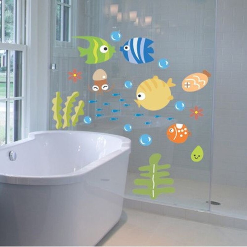 DIY Fish Pattern PVC Wall Sticker Self Adhesive Tile Art Decal Kids Bedroom Cartoon Sea Theme Wallpaper Home Bathroom Decoration