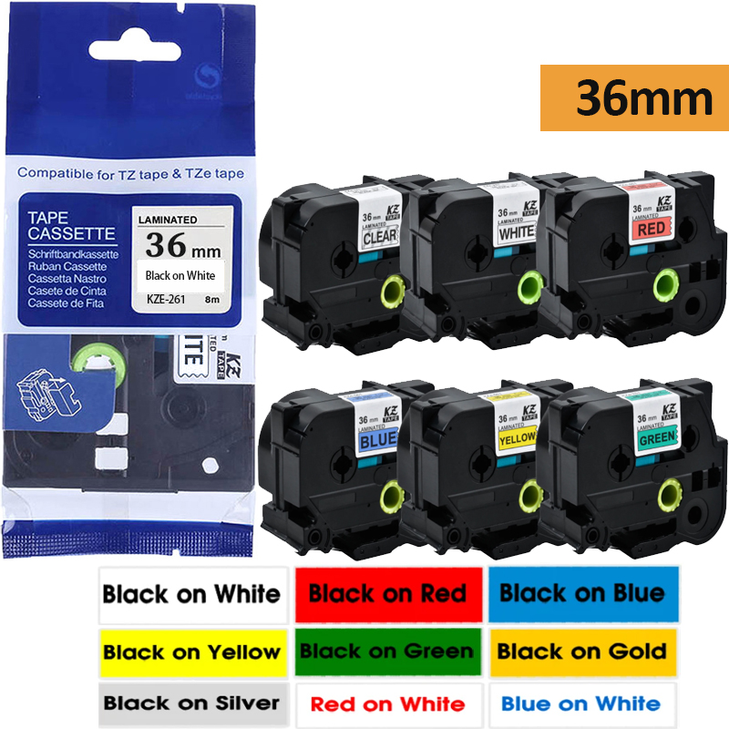 1 SZTUK 36mm Wielokolorowa laminowana taśma etykietowa 261 do drukarek Brother p-touch PT-9600 PT-3600PT-910B PT-9700 Tze-261 tze-261