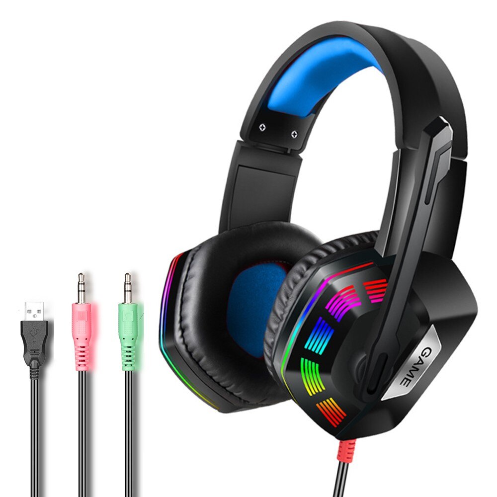 M1 Headphone Stereo 3.5mm Wired Computer Gaming Headset Soft Earmuff RGB LED Light Mic Ear Headphones for Laptop Desktop: Red