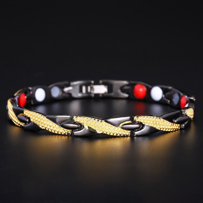 4 IN 1Dragon pattern Magnet BraceleTwisted Healthy Magnetic Women Power Therapy Magnets Bangles Power Therapy Magnets: BlackGold