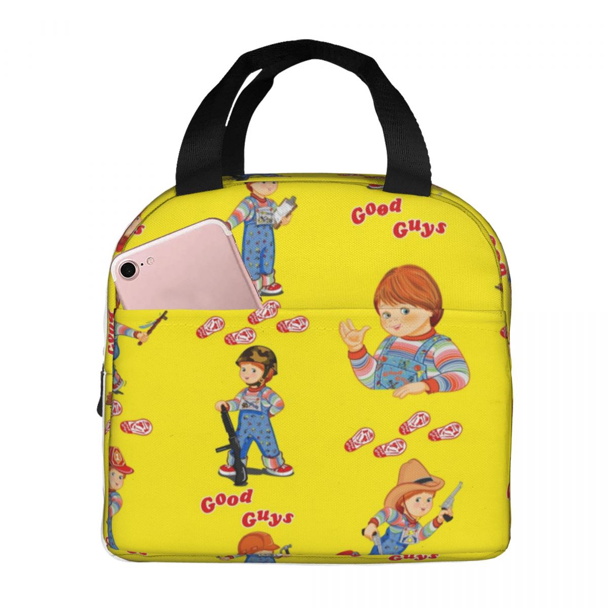 He Wants You For A Best Friend Chucky Lunch Bags Horror Portable Insulated Cooler Child's Play Thermal Picnic Work Lunch Box: black