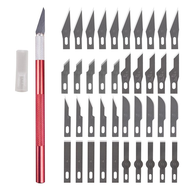 41PCS Craft Scalpel Multifunction Blade Cutter Carving Blade 40 Blade+1 Carving Handle Mobile Phone PCB DIY Repair Hand Tools: Red