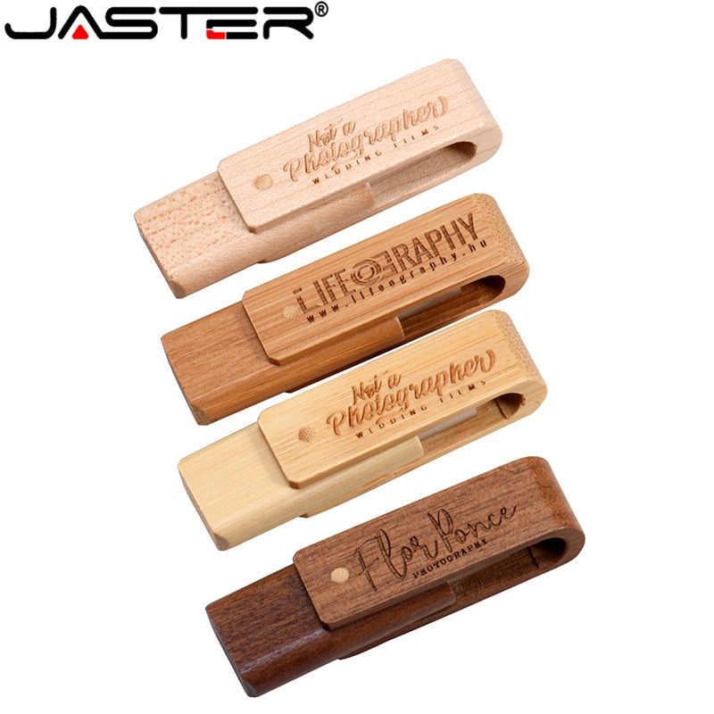 Jaster 4 Model Draaien Houten Logo Usb Flash Drive 4 Gb 8 Gb 16 Gb 32 Gb 64 Gb Usb 2.0 Logo Graveren