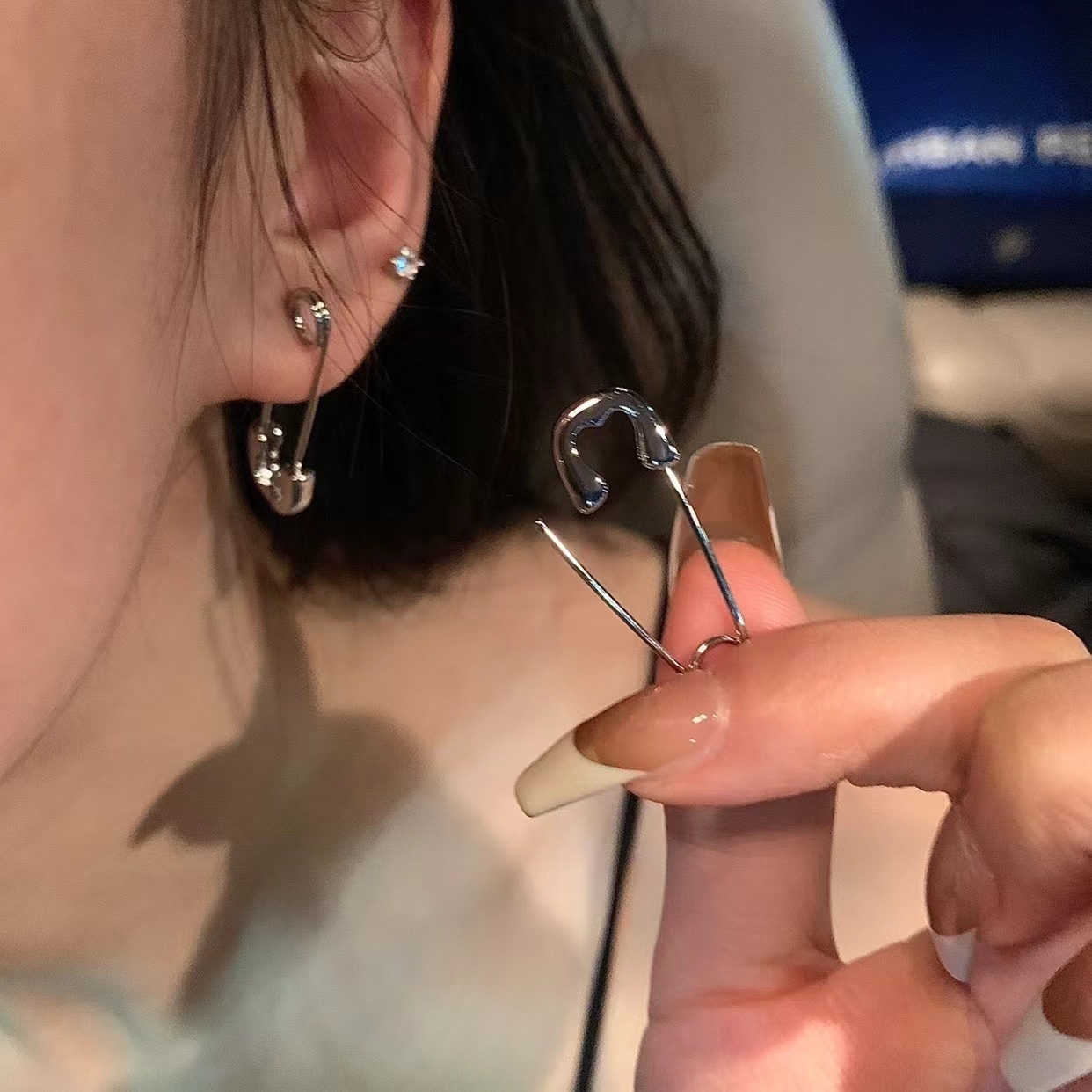 Pendientes coreanos Punk Rock Grunge de Color plateado con pasador de seguridad de Metal para mujeres y hombres, accesorios de joyería estética EMO Y2K de los años 90