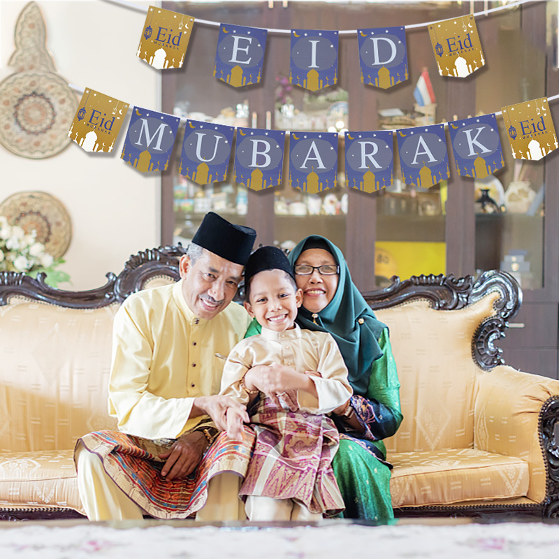 1Set Eid Mubarak Banner Wall Hanging Ramadan Kareem Paper Garland EID Flag Festival Bunting Islamic Muslim Mubarak Decoration