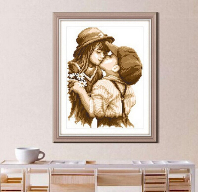 DIY Needlework Cross Stitch Kits Embroidery Needlework Sets First Romantic Kiss Pattern Counted Bead Cross-Stitching