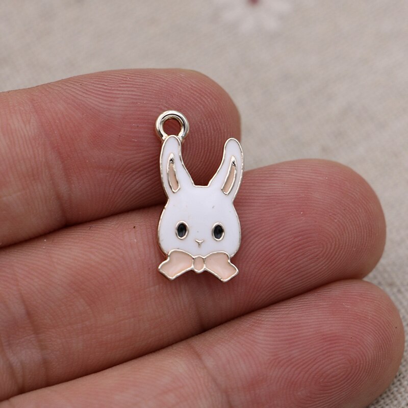 10pcs Enamel Gold Color Rabbit Charms Pendant for Jewelry Making Earrings Bracelet Necklace Accessories DIY Craft 21x11mm: pink