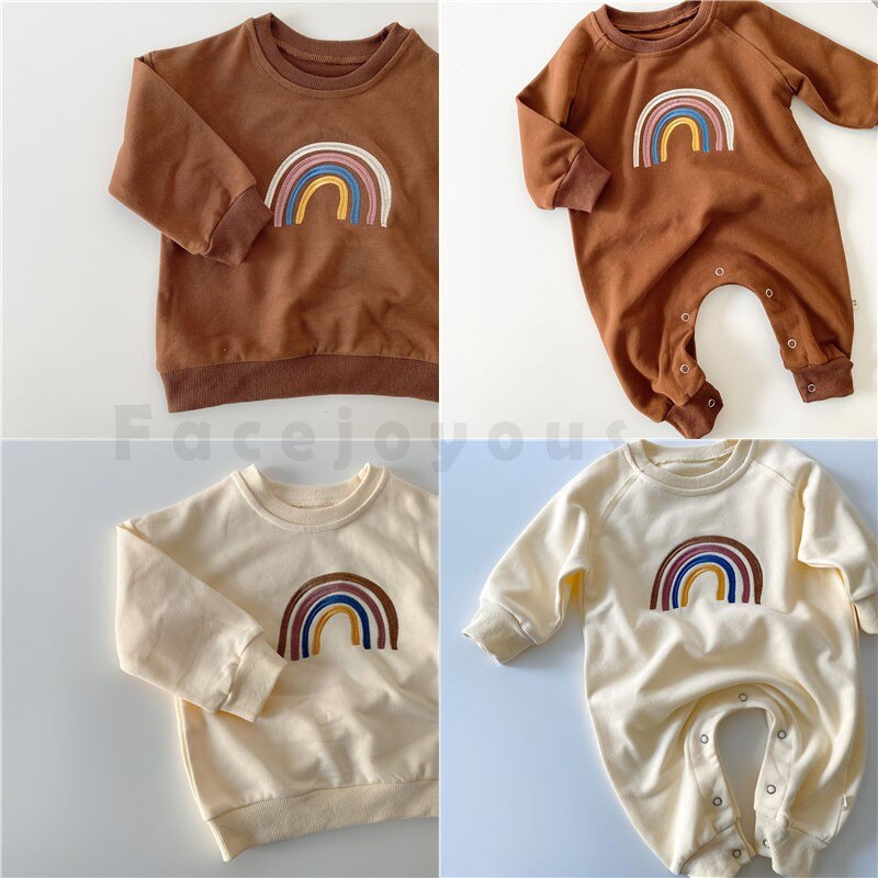 Sweat-shirt brodé arc-en-ciel pour bébé fille, haut à manches longues, vêtements pour enfant en bas âge, garçon, automne
