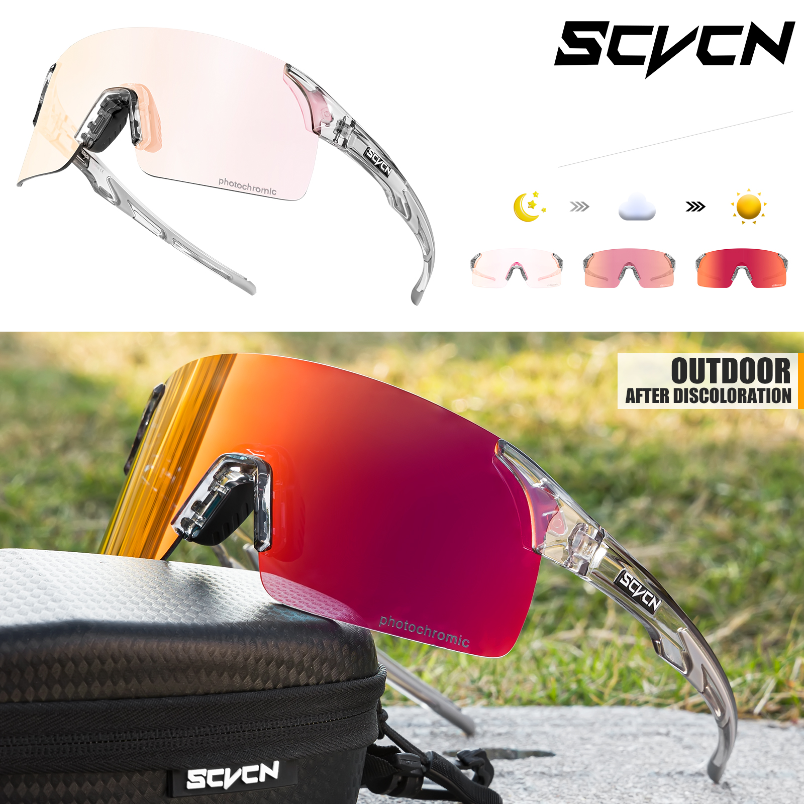 SCVCN-gafas de sol fotocromáticas para hombre y mujer, lentes para escalada, deportes al aire libre, ciclismo, conducción, bicicleta: Beige