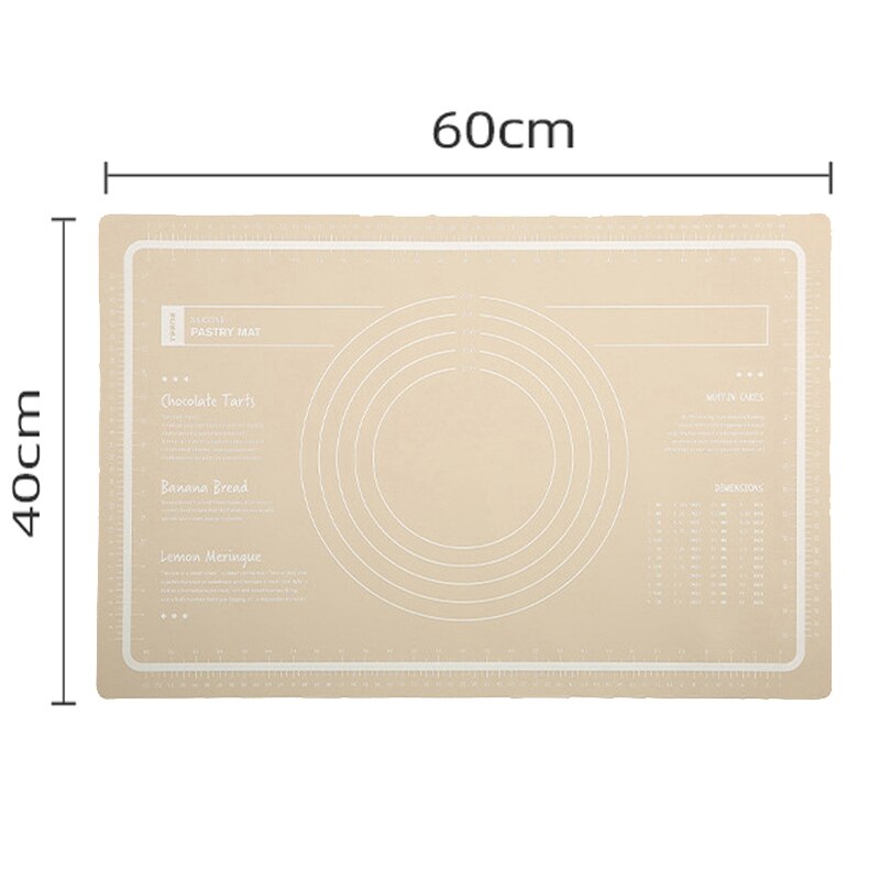 Grand tapis de pétrissage en Silicone de 60CM, tapis de cuisson antiadhésif, pour rouler la pâte épaisse avec planche à pâtisserie à Double échelle pour la cuisine: Beige