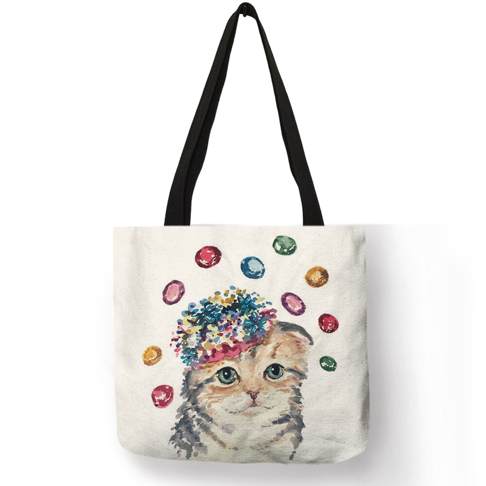 Cute Cat Print Reusable Shopping Bag Women Bags Summer Tote Bag Traveling School Bags B06034: 013