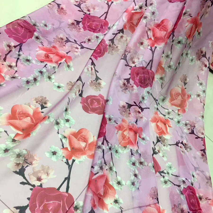 Chiffon Rose stof polyester stof Dunne stof mode shirt stof Bloemen gedrukt chiffon