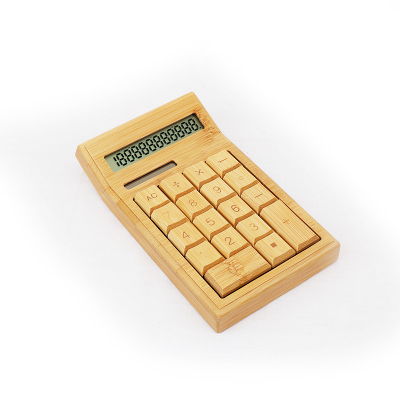 Bamboo Office Calculator 12 Digit LCD Display School Special Christmas Calculate Commercial Tool Battery Solar Powered