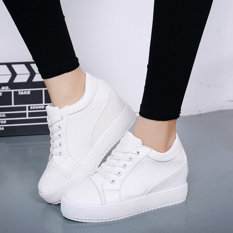 sneakers Black White Hidden Wedge Heels sneakers Casual Shoes Woman high Platform Shoes Women's High heels wedges Shoes AA-322: White / 6