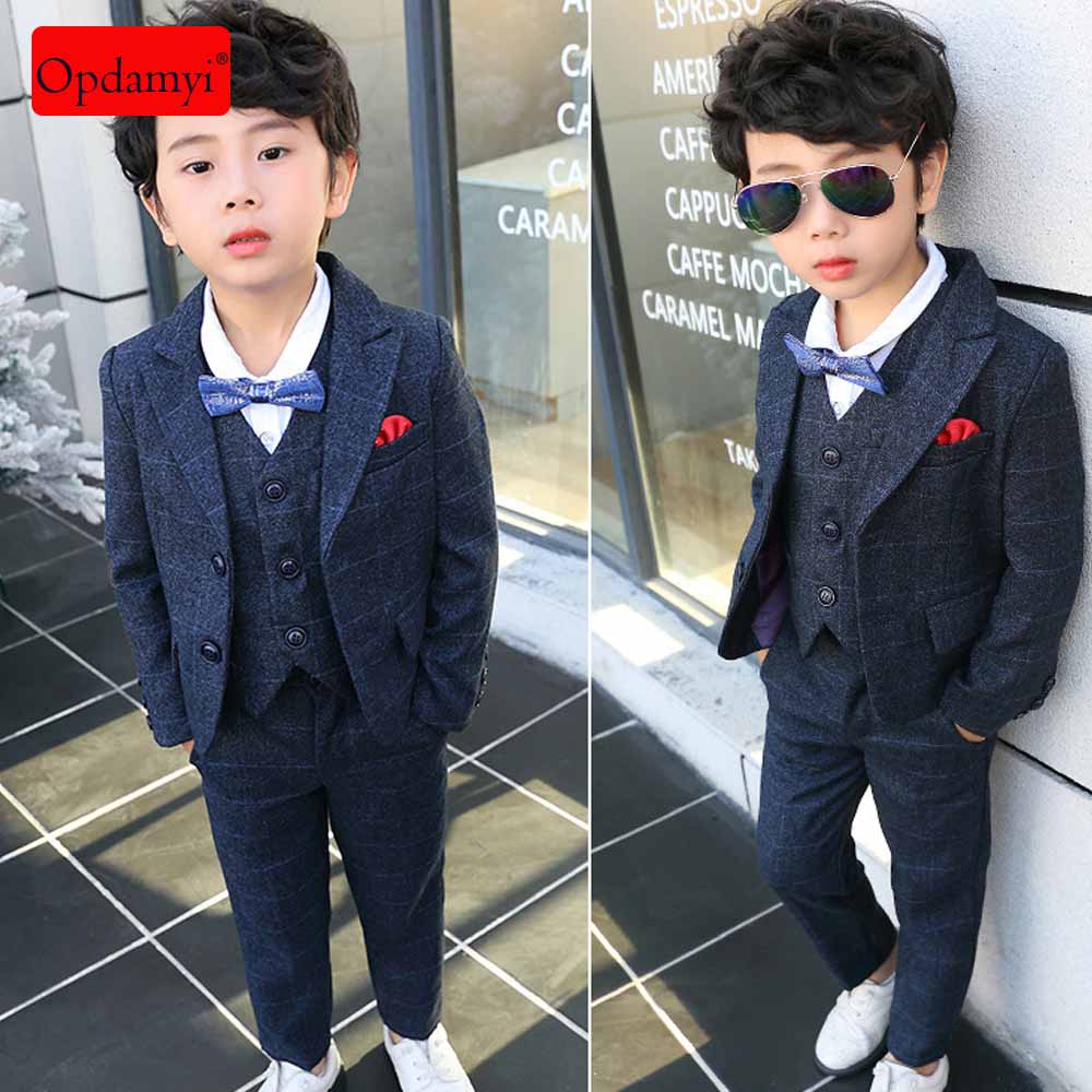 Menino terno casamento traje festa de aniversário vestido de noite jaqueta + calças colete terno menino smoking