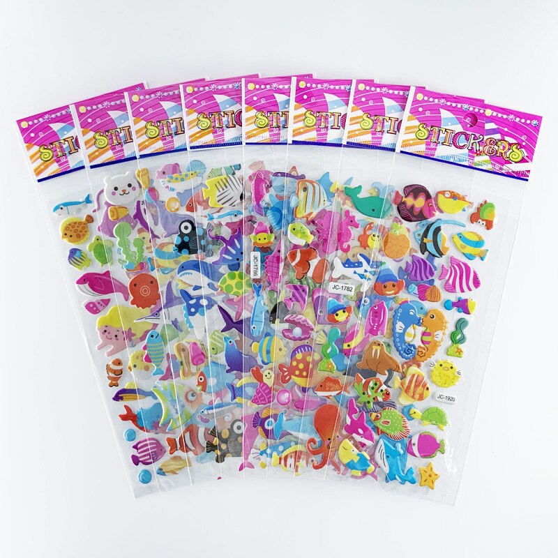 Autocollants imperméables à motif papillon de dessin animé 3D, jouet de bricolage pour enfants, décoration de chambre de filles, autocollant Kawaii, 8 feuilles/ensemble: Bleu