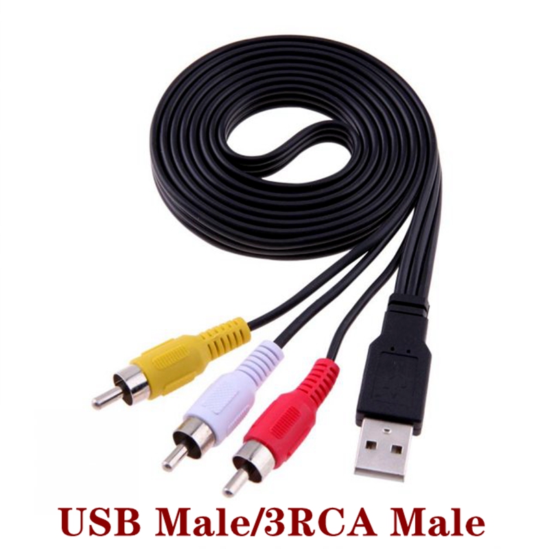 Adaptateur USB mâle femelle vers 3 RCA femelle, convertisseur Audio, câble vidéo AV, câble USB vers 2 RCA pour HDTV TV, cordon de télévision: Bleu / 1.5M